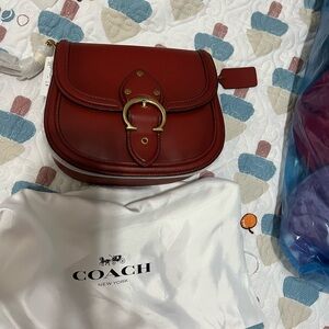 Coach Red Crossbody Bag with Brass Hardware